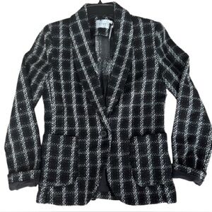 LUSH Black and White Tweed Metallic Silver Accent Blazer